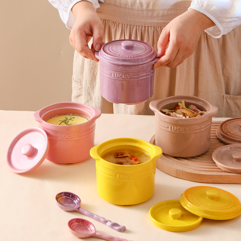 Kitchen Baking Utensil - Tigela de cerâmica com tampa dupla,