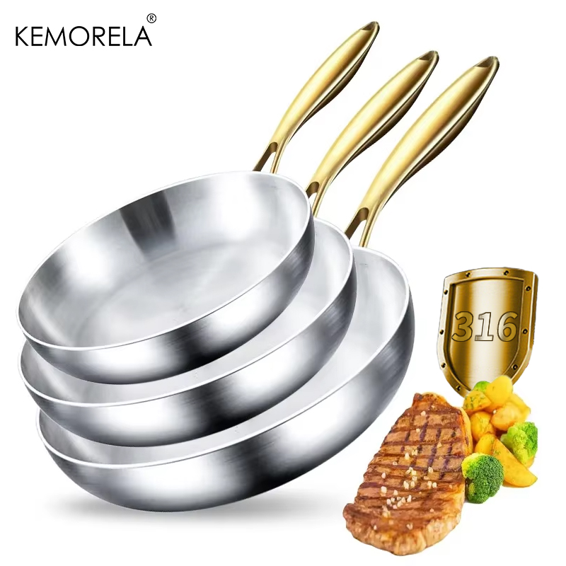 Kitchen Baking Pan Set - Frigideira com alça dourada de aço